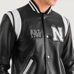 Lekas New York Black Leather Varsity Jacket
