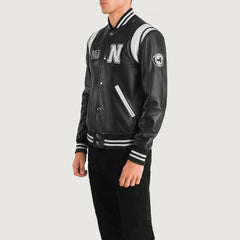 Lekas New York Black Leather Varsity Jacket
