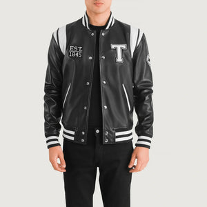 Lekas Texas Black Leather Varsity Jacket