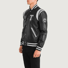 Lekas Texas Black Leather Varsity Jacket