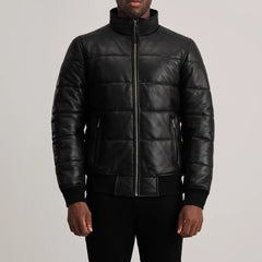 Lerus Black Leather Bomber Jacket