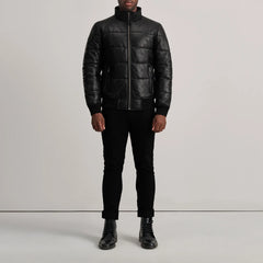 Lerus Black Leather Bomber Jacket