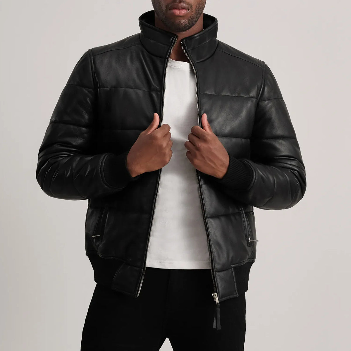 Lerus Black Leather Bomber Jacket