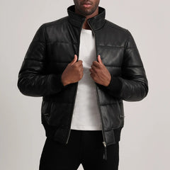 Lerus Black Leather Bomber Jacket