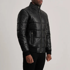 Lerus Black Leather Bomber Jacket
