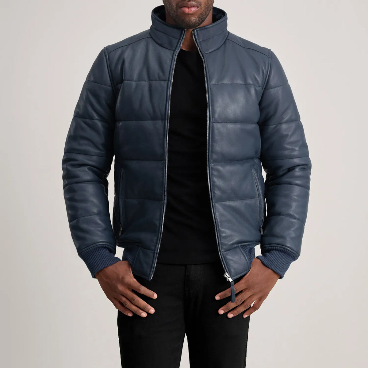 Lerus Blue Leather Bomber Jacket