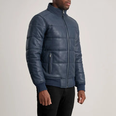 Lerus Blue Leather Bomber Jacket