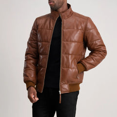 Lerus Brown Leather Bomber Jacket