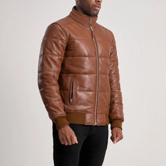 Lerus Brown Leather Bomber Jacket