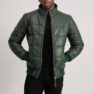 Lerus Green Leather Bomber Jacket