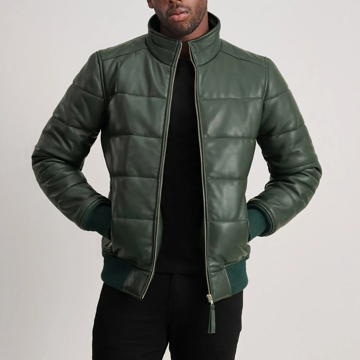 Lerus Green Leather Bomber Jacket