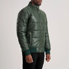 Lerus Green Leather Bomber Jacket