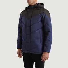 Yator Black Blue Leather Hooded Jacket