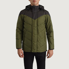 Yator Black Green Leather Hooded Jacket