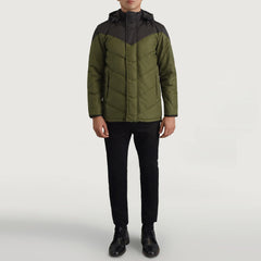Yator Black Green Leather Hooded Jacket