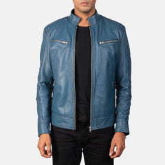 Nogos Blue Leather Biker Jacket