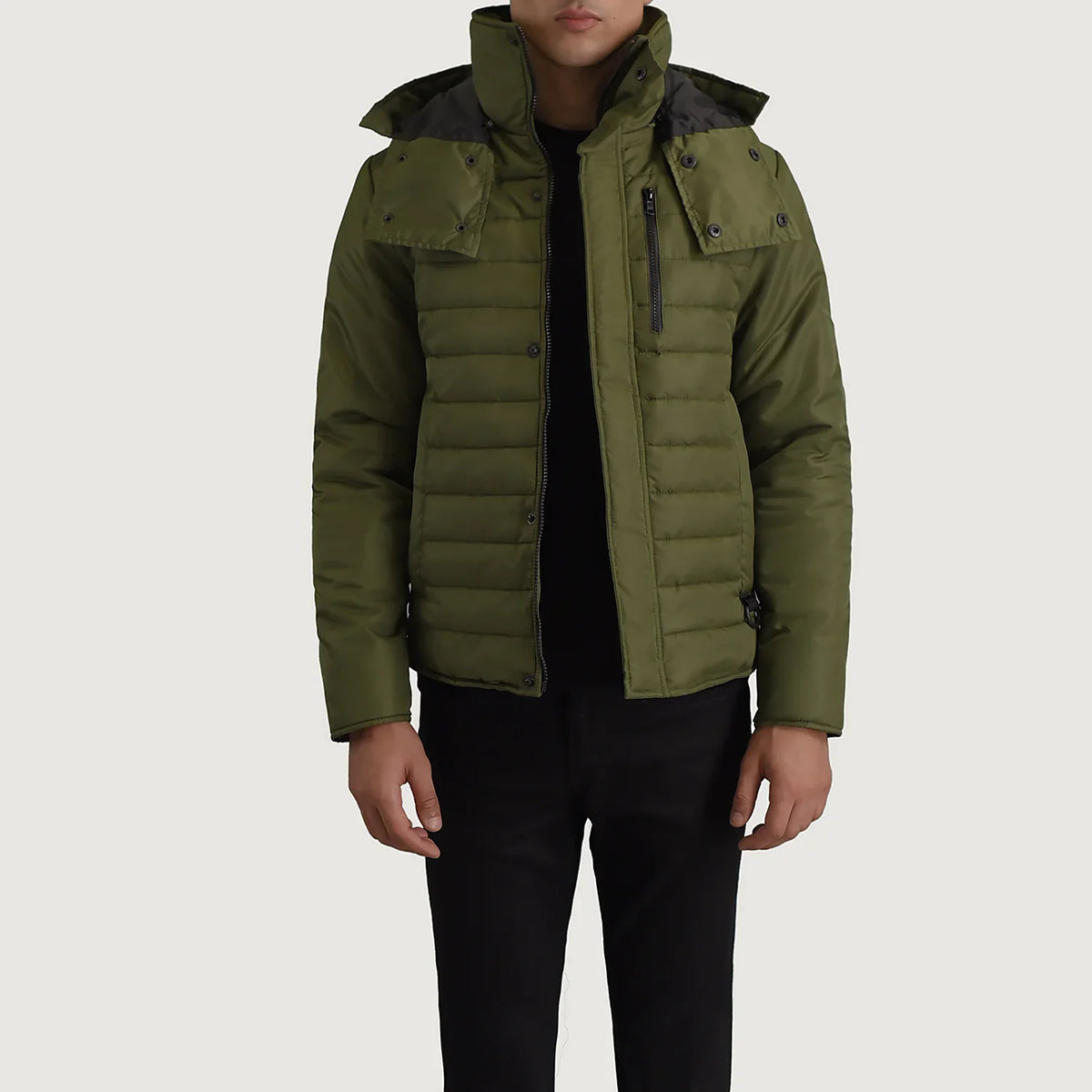 Tirus Green Leather Hooded Jacket