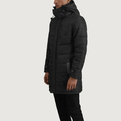 Sanen Black Leather Hooded Parka Jacket