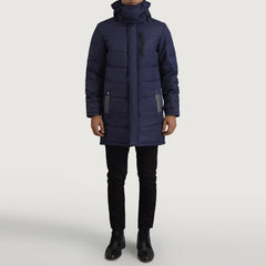 Sanen Blue Leather Hooded Parka Jacket