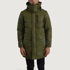 Sanen Green Leather Hooded Parka Jacket