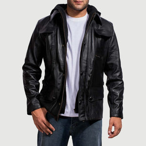 Kegan Black Leather Hooded Jacket