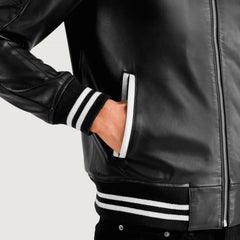 Elnus Black Leather Varsity Jacket