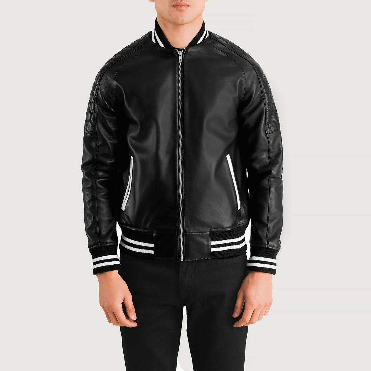 Elnus Black Leather Varsity Jacket