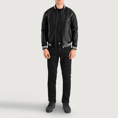 Elnus Black Leather Varsity Jacket