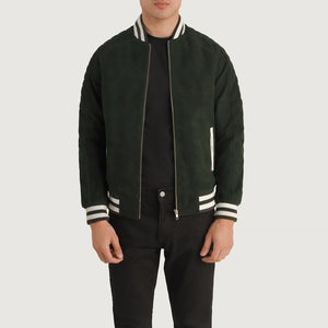 Elnus Green Suede Varsity Jacket