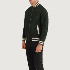 Elnus Green Suede Varsity Jacket