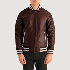 Elnus Maroon Leather Varsity Jacket