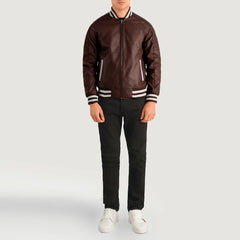 Elnus Maroon Leather Varsity Jacket