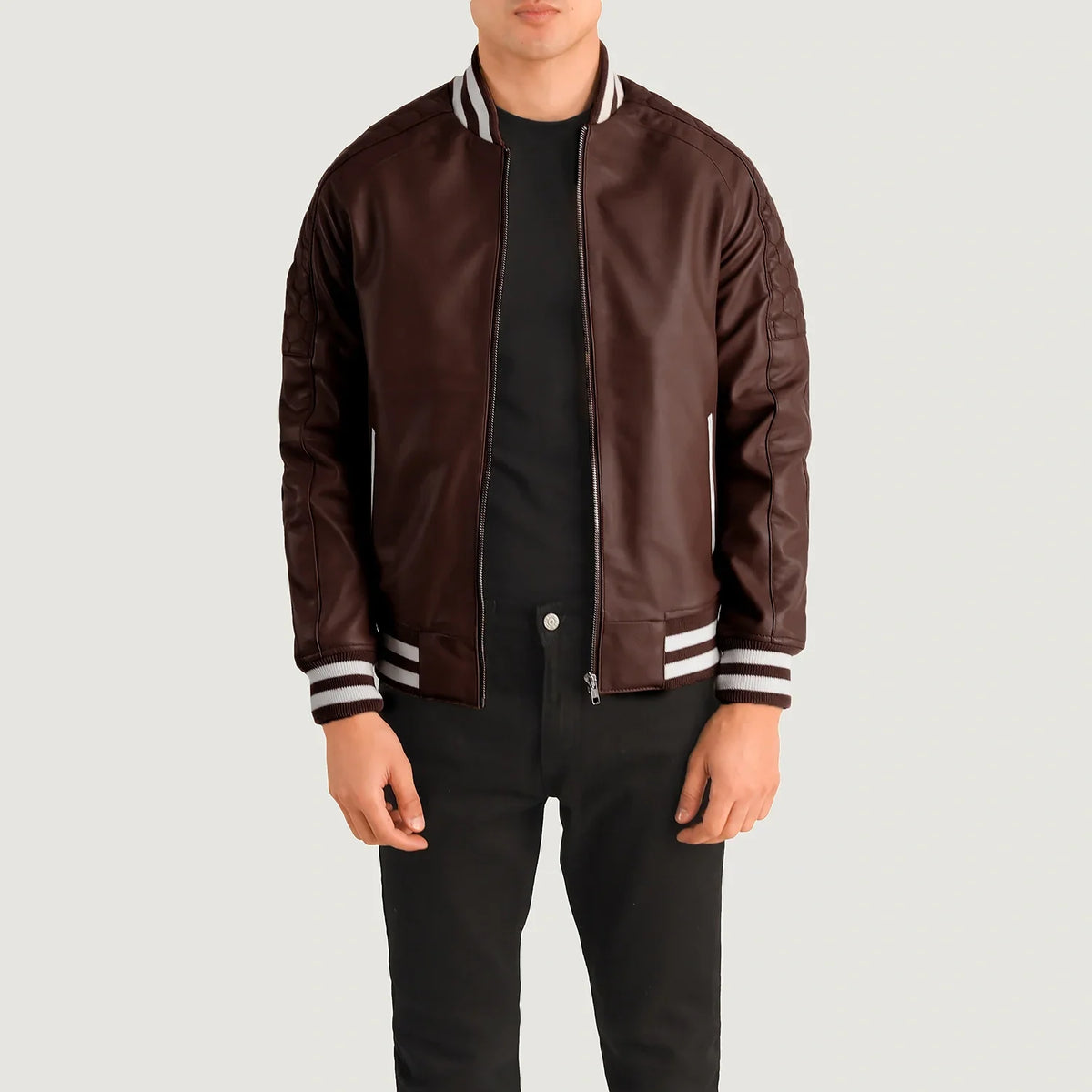 Elnus Maroon Leather Varsity Jacket