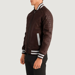 Elnus Maroon Leather Varsity Jacket