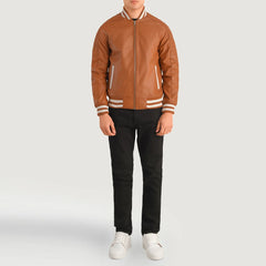 Elnus Brown Leather Varsity Jacket