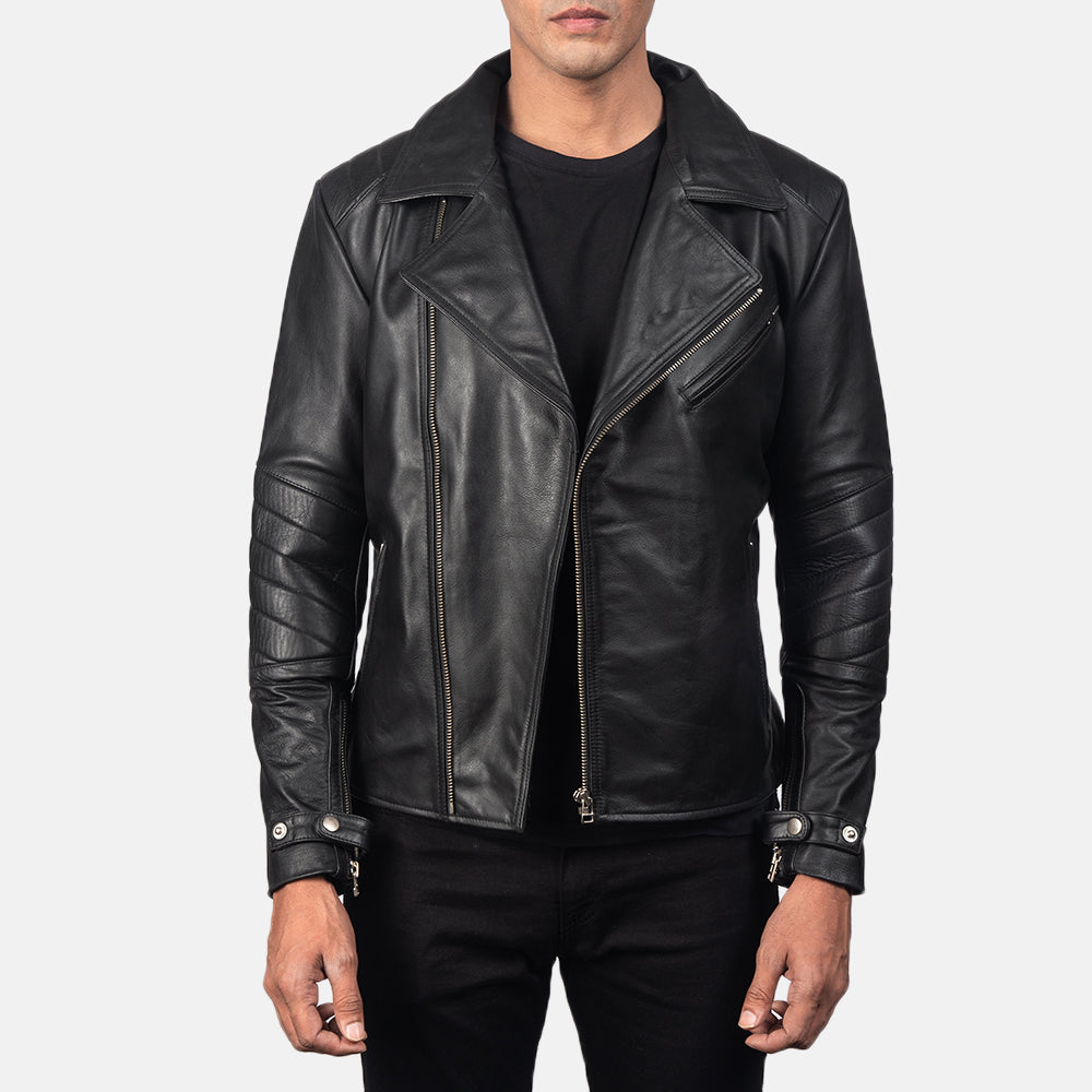Zebon Black Leather Biker Jacket