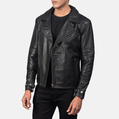 Zebon Black Leather Biker Jacket