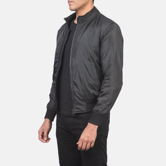 Wylin Black Leather Bomber Jacket
