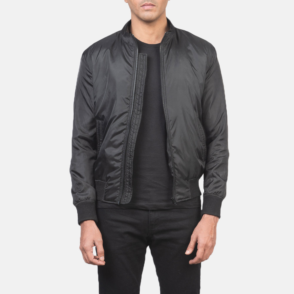 Wylin Black Leather Bomber Jacket