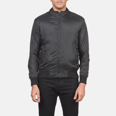 Wylin Black Leather Bomber Jacket