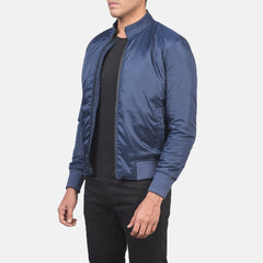 Wylin Blue Leather Bomber Jacket