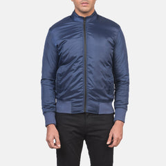 Wylin Blue Leather Bomber Jacket