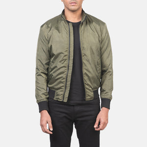Wylin Green Leather Bomber Jacket