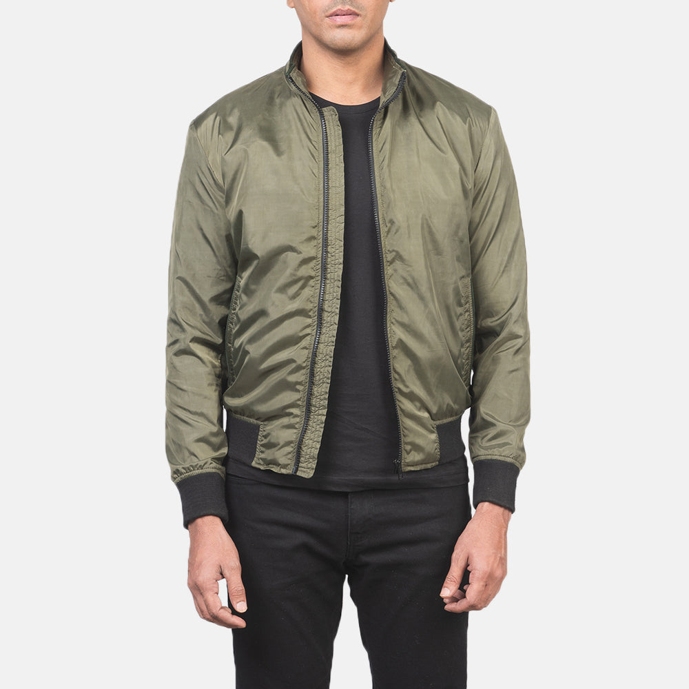 Wylin Green Leather Bomber Jacket
