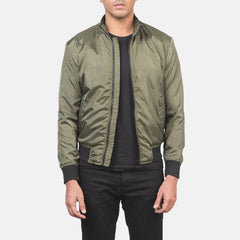 Wylin Green Leather Bomber Jacket
