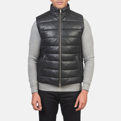 Niror Black Leather Vest Jacket