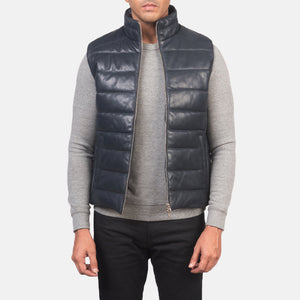 Niror Blue Leather Vest Jacket