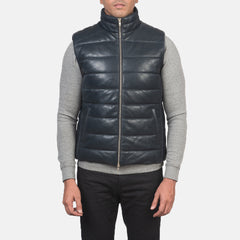 Reeves Blue Leather Puffer Vest