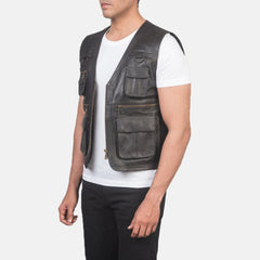 Keris Brown Leather Vest Jacket