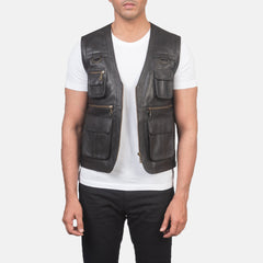 Keris Brown Leather Vest Jacket